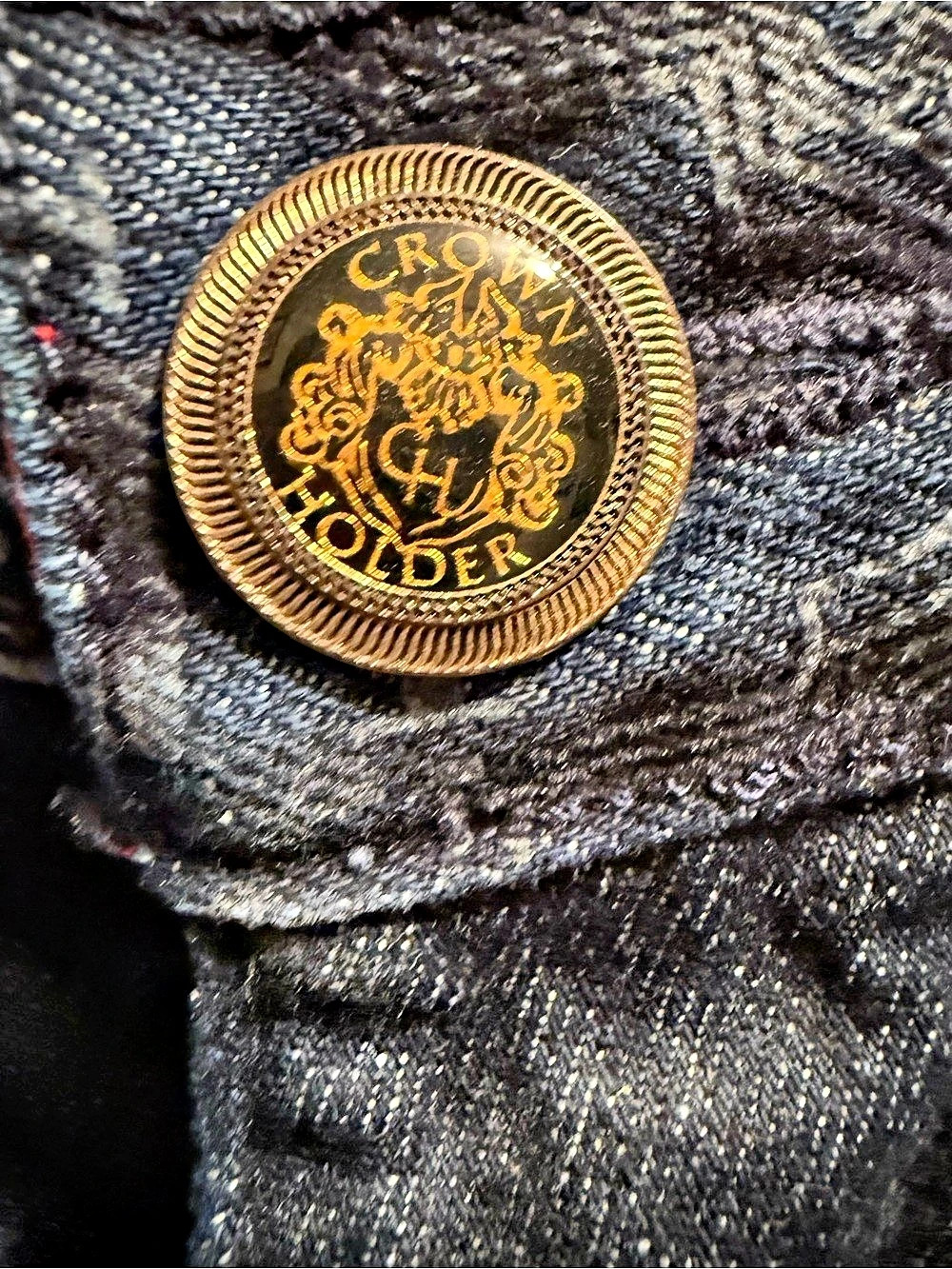 VTG Crown Holder Embellished Jeans Black & Blue Waist 36 - Picture 9 of 13